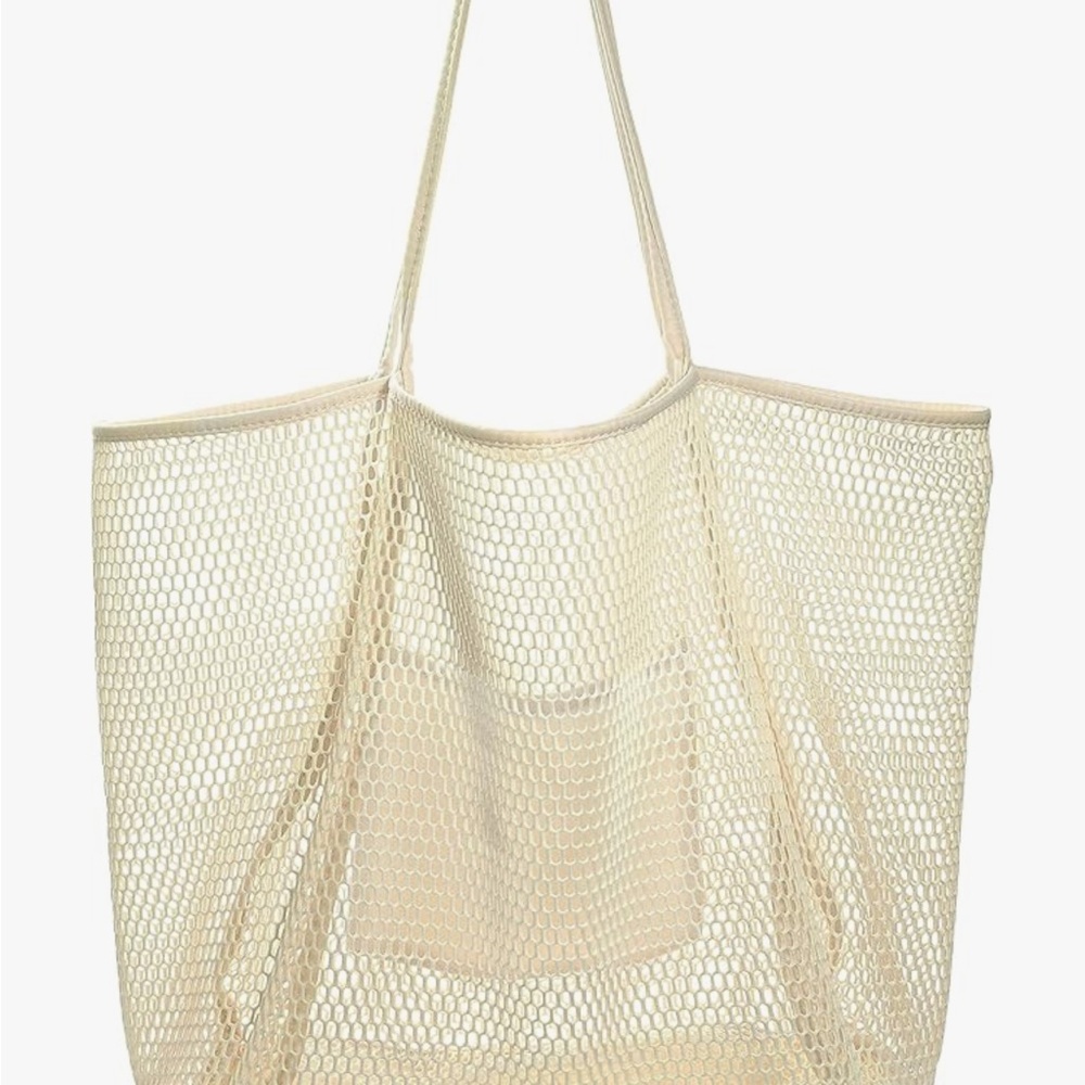 Cream Mesh Packable Pool or Beach Tote Bag